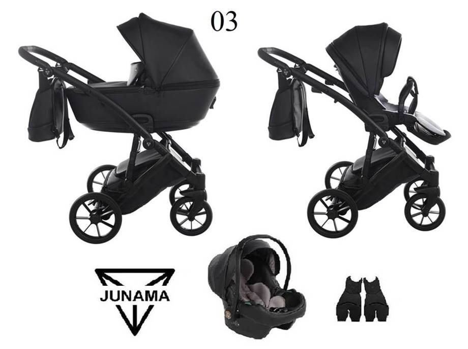 Czarny wózek 3w1 - Junama Space Eco 03 zestaw wielofunkcyjny